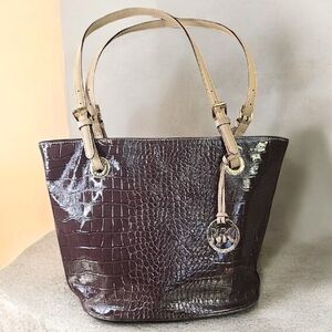 Michael Kors Dark Brown Crocodile-Embossed Tote